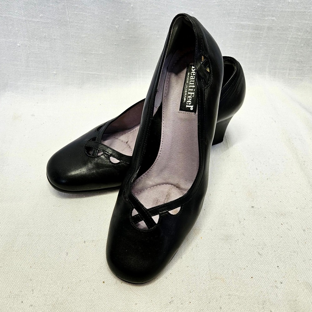 BeautiFeel Pumps Womens 40 US 9 Black Leather Cutout Block Heel Comfort Israel